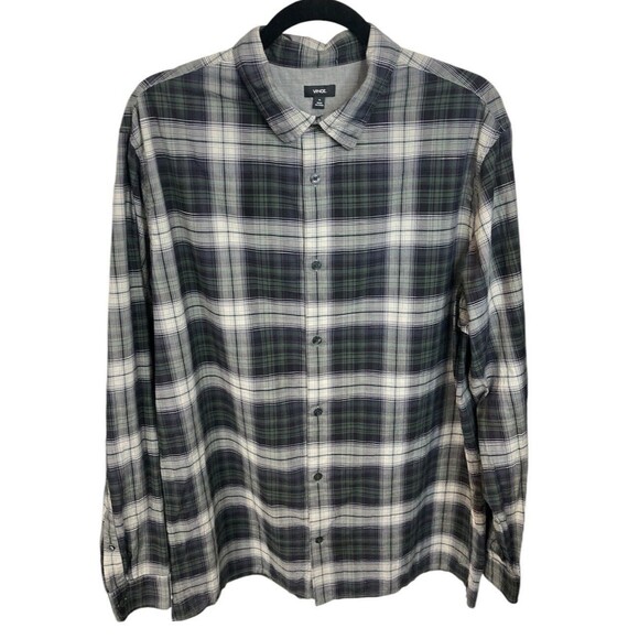 Vince Plaid Men’s Long Serve‎ Button Down Shirt Size XL Gray/Black - Picture 1 of 4